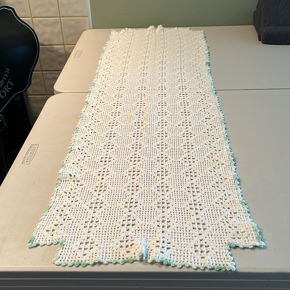 Handmade Cream Crochet Table Runner.  46” by 13.5”